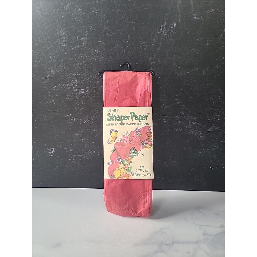 Plaid Shaper Paper Red Wire-Edged Paper Ribbon, Vintage READ